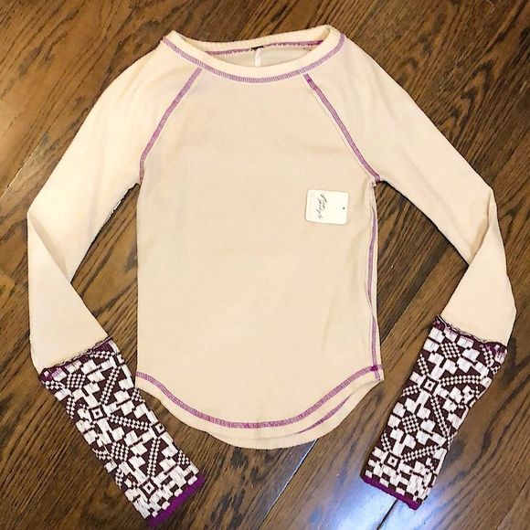 Free People Tops - FREE PEOPLE In The Mix Oat Raspberry Reversible Thermal Sweater Knit Cuff XS NWT